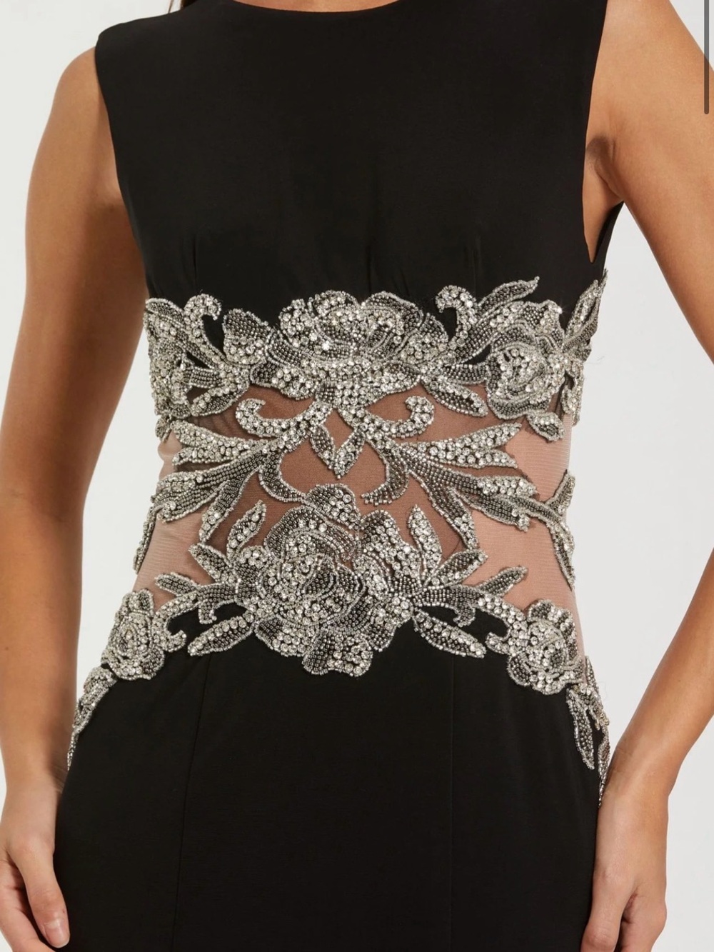 Mac Duggal NWT Black Sleeveless Jersey Gown With Beaded Waist Detail - Picture 3 of 4
